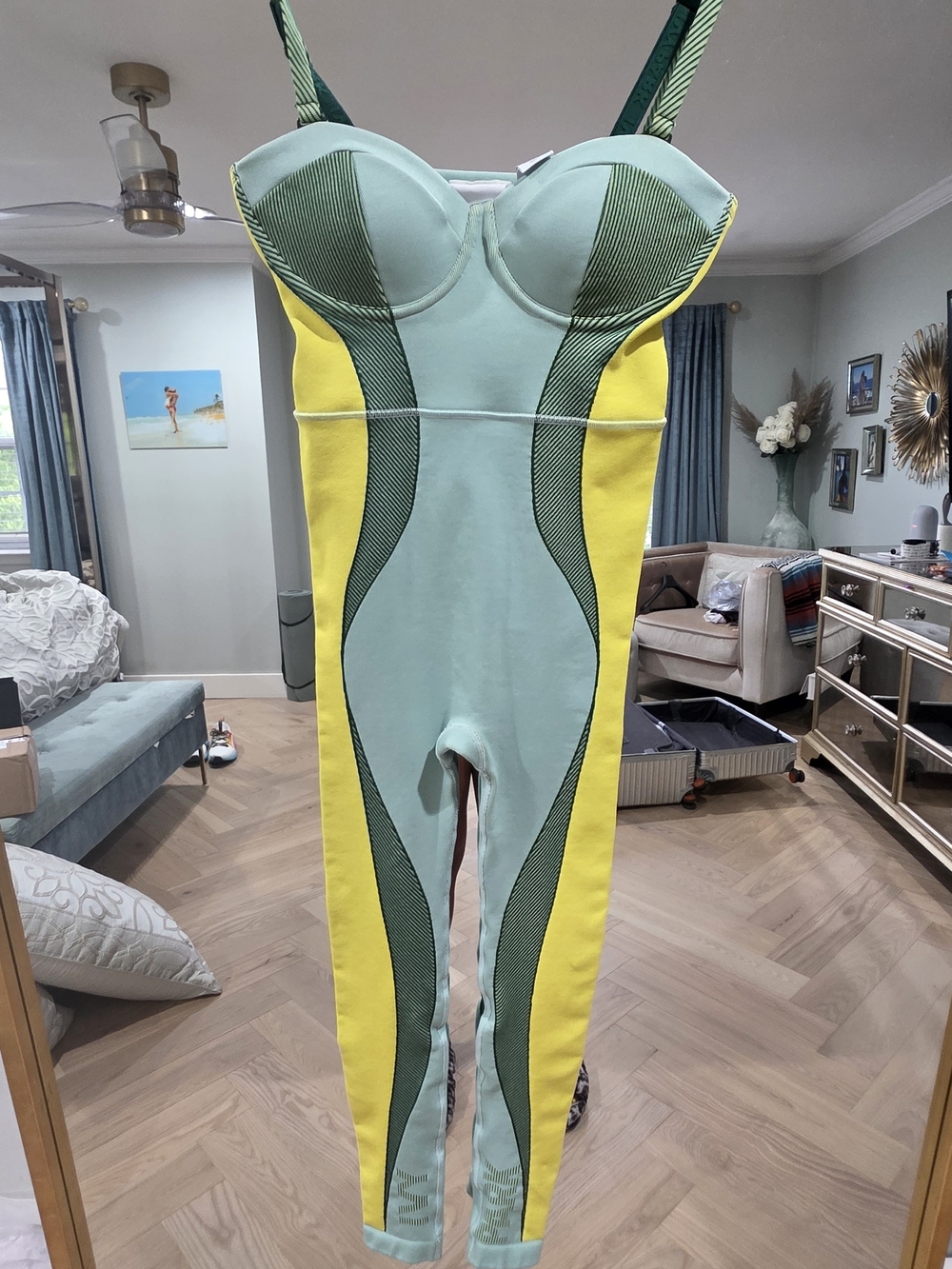 Ivy Park x Addidas Colorblock Stretch Sculpting Jumpsuit - Mint & Yellow